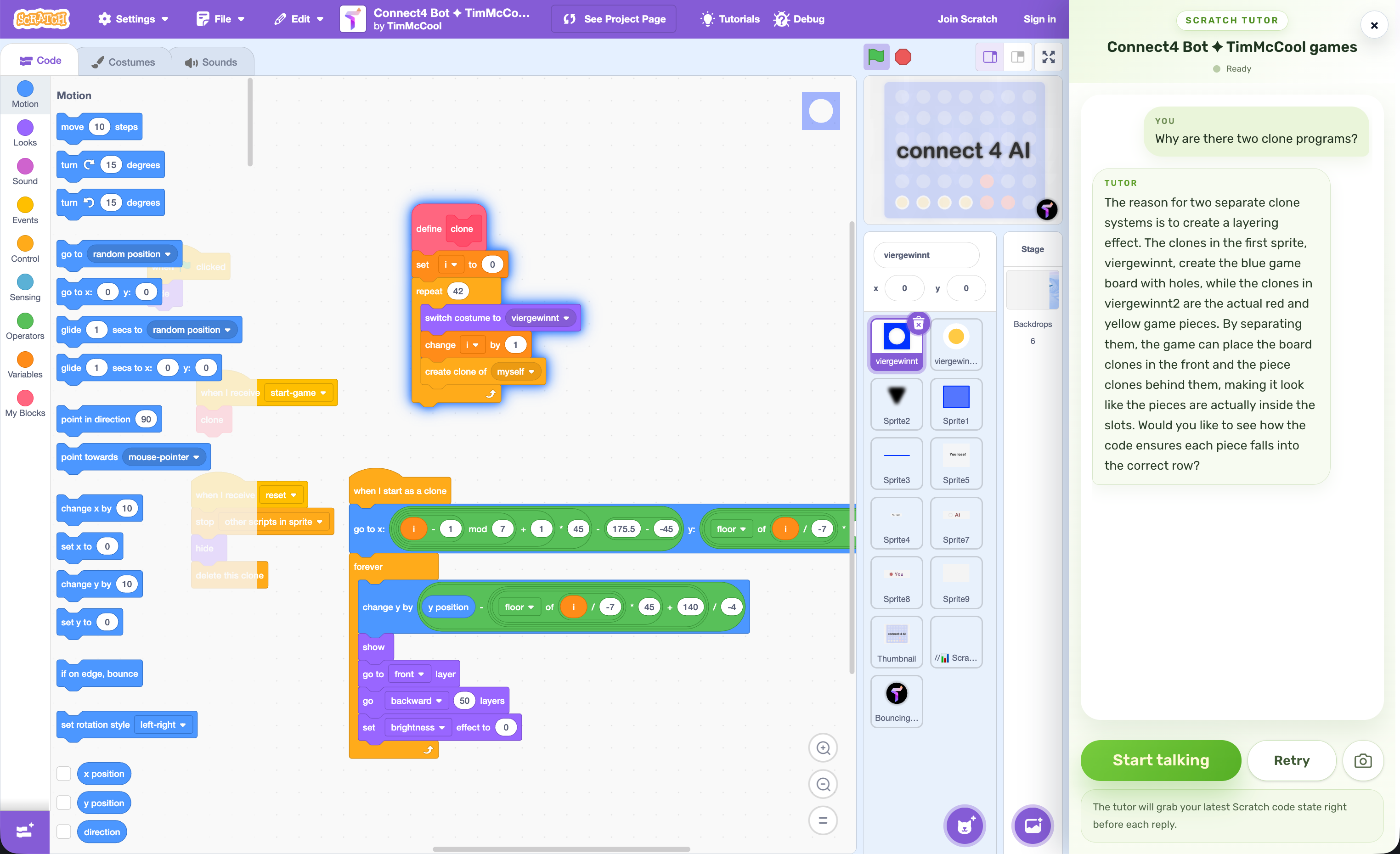 Pengi Live Tutor running inside the Scratch editor